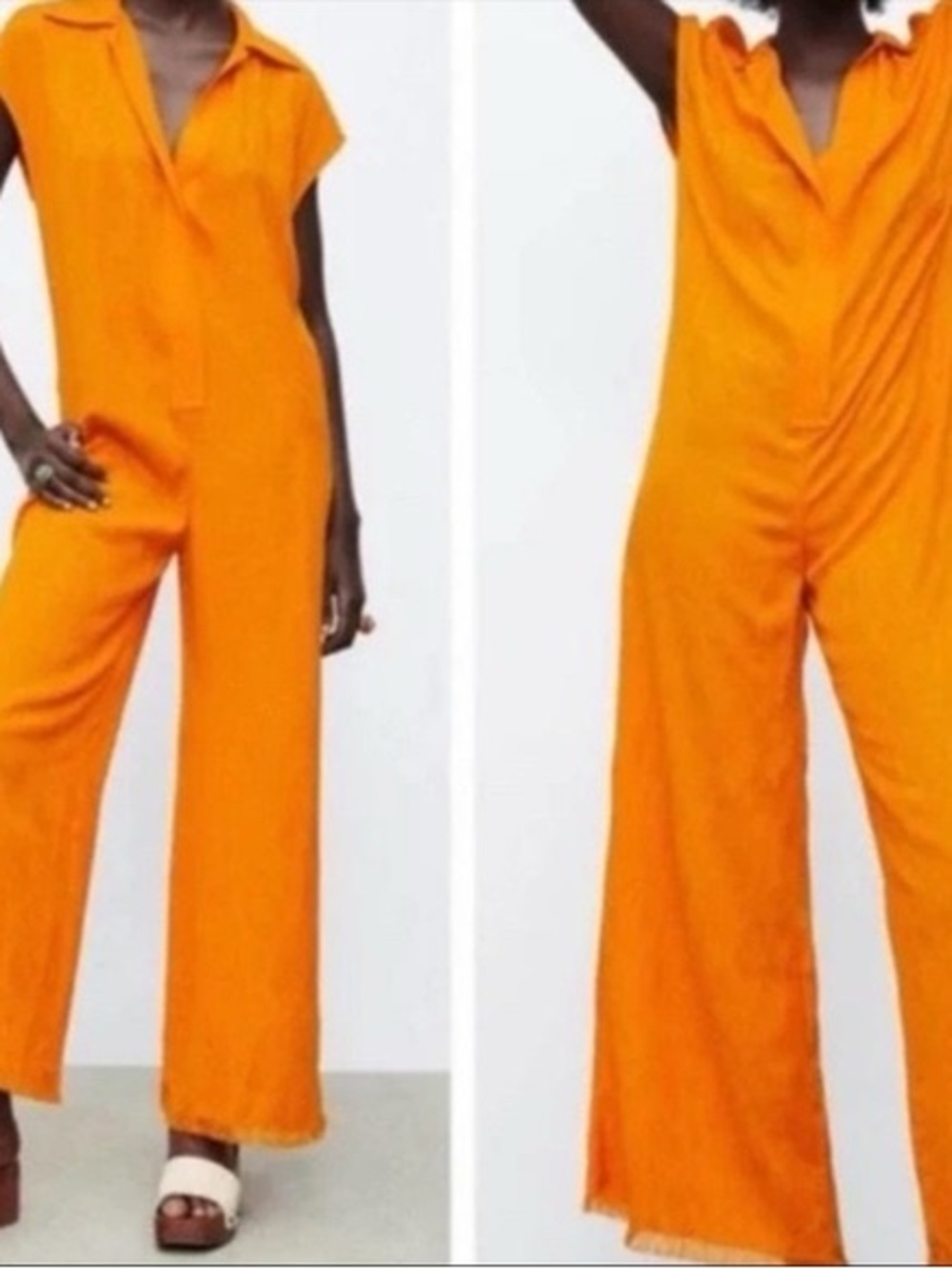 Zara Sleeveless Orange Wide-Leg Jumpsuit - Picture 3 of 12